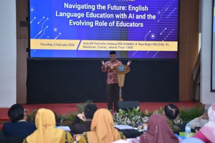 Menteri Pendidikan Dasar dan Menengah (Mendikdasmen) Abdul Mu’ti saat membuka seminar internasional bertajuk Navigating the Future: English Language Education with AI and the Evolving Role of Educators di Universitas Muhammadiyah Prof. Dr. HAMKA (UHAMKA), Jakarta, Kamis (5/2/2026).