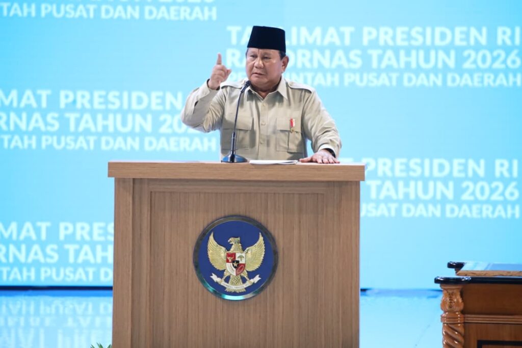 Presiden RI Prabowo Subianto membuka sekaligus memberikan arahan pada Rapat Koordinasi Nasional (Rakornas) Pemerintah Pusat dan Daerah Tahun 2026 di Sentul International Convention Center (SICC), Kabupaten Bogor, Jawa Barat, Senin (2/2/2026).